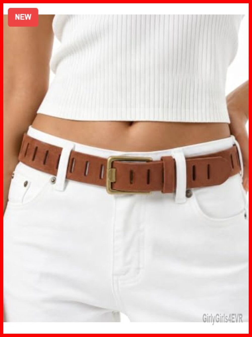 Genuine Leather Belt for Women Western Vintage Gold Buckle 1.5" Wide Full-Hole